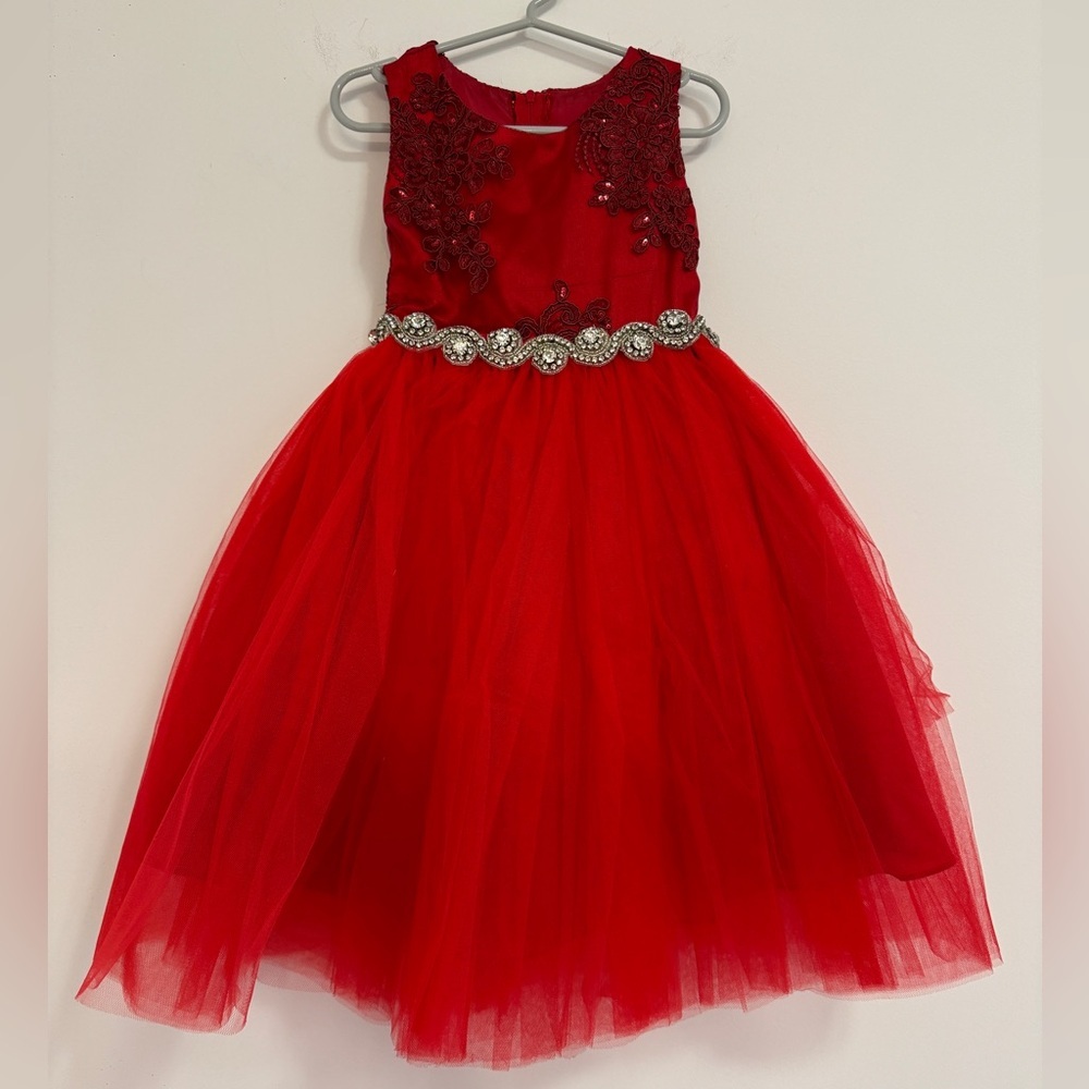 Petite Adele toddler girls, red formal dress